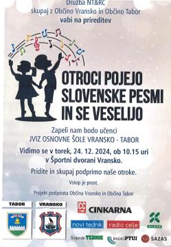 Vabilo na prireditev "Otroci pojejo slovenske pesmi"